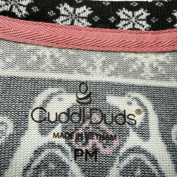 Cuddl Duds Fair Isle Lounge Top Medium Petite Black Penguins Long Sleeve Cozy PJ - Picture 6 of 8